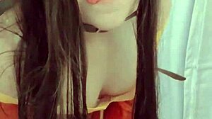 i crave that megumin cosplay moment when petite brunette teen fingers tight pussy and small tits slowly