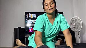 colombian nurse delivers special massage at athletic babe's home