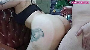 blonde tattooed hottie bent over moaning rough doggystyle with huge latina ass