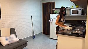 that l dro maid gets blackmailed into deepthroat cum swallow 3some