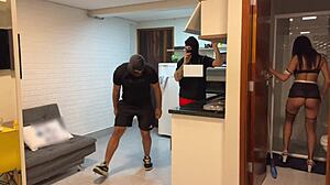 that l dro maid gets blackmailed into deepthroat cum swallow 3some