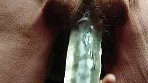 granny oma fucks her hairy pussy deep with huge dildo