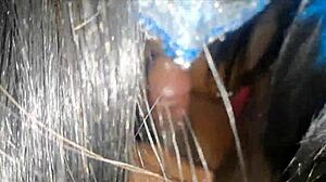 Masked Ebony Swallows Cum After Deep Face Fucking Blowjob