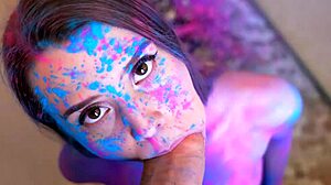 Horny Greek Couple's Kinky Pov Shower Fuck Splashes Color