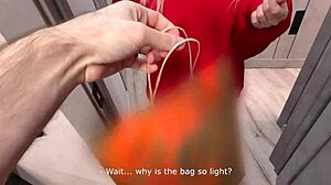 Sexy Delivery Girl No Panties Steals Food Sucks Cock