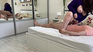 Mature Stepmom Exposes Tits Masturbates Stepson's Cock Then Takes Anal