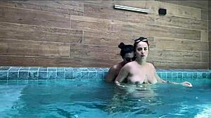 bikini girlfriend squats strap-on poolside then squirts wildly