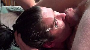 hooters waitress gags deep on cock before wild cum facial