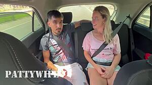 blonde wife takes bbc in back seat while cuckold hubby drives car