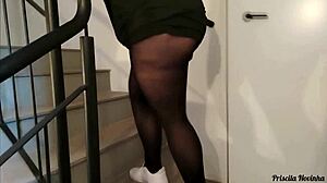 my gg tits sister-in-law flashes see-through panties on public stairs