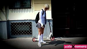 in the detention classroom, the bold beauty with glasses drops to her knees for a sloppy deepthroat, then spreads wide for intense pussy licking and riding...