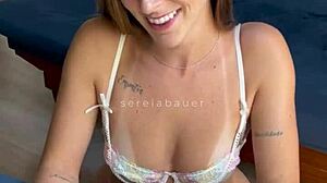 damn that blue eyed brazilian blonde's deepthroat begs for cum