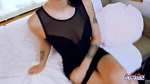 raven lane's wet twat masturbation on couch turns into toy play and cumshot fun