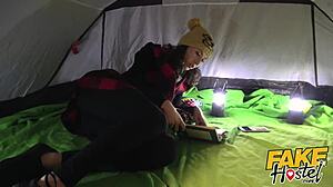 fake hostel milf with big natural tits seduces horny young lesbian camper