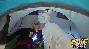 fake hostel milf with big natural tits seduces horny young lesbian camper