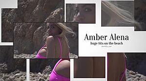 Amber Alena flaunts giant tits beachside