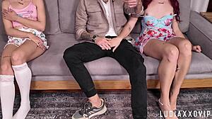 oh man, teen stepdaughter used by perv stepdad while shy twin sis watches nearby