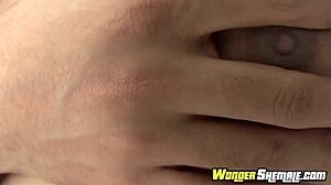 small tits ladyboy ea strokes cock solo