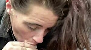 Whoa, hooker slurps every cum drop off customer's throbbing dick post-blowjob!