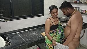 indian couple getting frisky with kitchen fun together