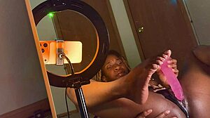 man, this sexy ebony babe's craving a hard toy fuck in her super tight pussy