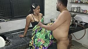 indian couple getting frisky with kitchen fun together