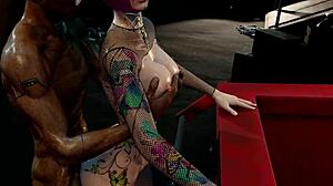 cyberpunk tattooed slut's tight asshole creampied doggystyle in public park