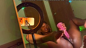 man, this sexy ebony babe's craving a hard toy fuck in her super tight pussy