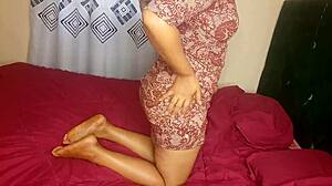 mom masturbates in bedroom showing off her big brown pussy