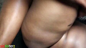 big ass ebony mommy bends over chubby tits shake during wet massage sex