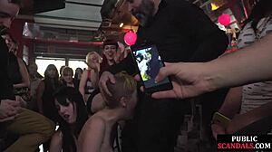 public slut sucks cock before anal sex with voyeurs watching.
