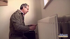 sexy blonde babe sucks old man cock doggystyle tight pussy swallows cum