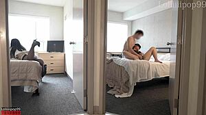 Cheating on roommate: fucking her boyfriend while she showers in dorm
