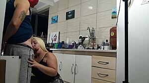 he bends hot blonde stepmom over kitchen counter for deep ass pounding