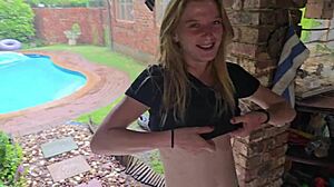 A hot 18-year-old neighbor girl gets fucked hard outdoors during a thunderstorm creampie finish.