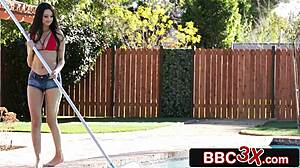 Perfect Body Pool Girl Eliza Ibarra Dominated By Two BBCs