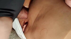 fuck doll's shaved holes stretched by double toys closeup