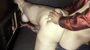 ruivinha swings hard sucking fat cock then rides in sheer red gloryhole