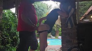 A hot 18-year-old neighbor girl gets fucked hard outdoors during a thunderstorm creampie finish.