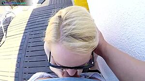 Adorable blonde Lola Taylor with glasses, take my huge facial outdoors in POV?