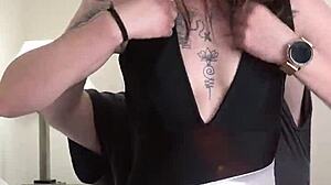 Hot sexy babe squeezes into too-small black dress part 2