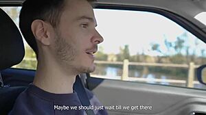 Horny Skinny Teen Sucks Cock and Swallows Cum on Road Trip POV