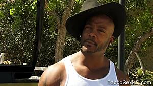 Mysterious black stepdad sneaks outdoor fuck with stepdaughter