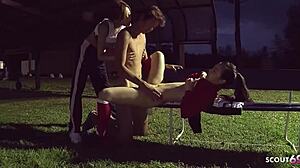 Older Japanese Couple Seduces Skinny Teen to Outdoor FFM Creampie Threesome