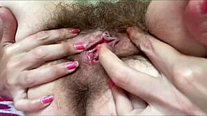 Double Dripping Wet Hairy Pussy Orgasms Big Clit Closeup