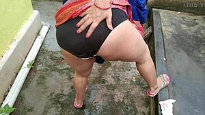 Stepmom Caught Peeing Backyard Leads to Quick Outdoor Cumshot!