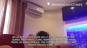 husband sneaks peek at busty brazilian milf's fake tits