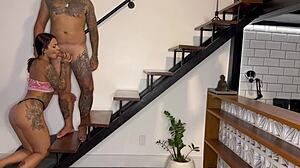 Neighbor's wife loves creampie fuck on stairs