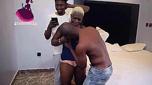 Curvy ebony rammed deep in ass and pussy by two monster black cocks mmf