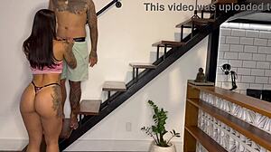 Neighbor's wife loves creampie fuck on stairs